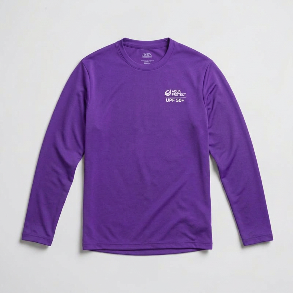 Camisa UV personalizada manga longa cinza e azul com proteção solar UV50+